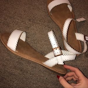 White scalloped sandals